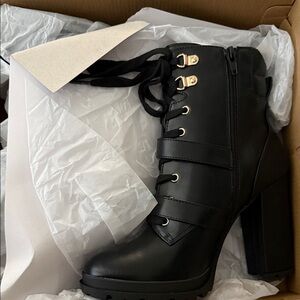 Shoe Dazzle Black Lace Up High Heel Boots